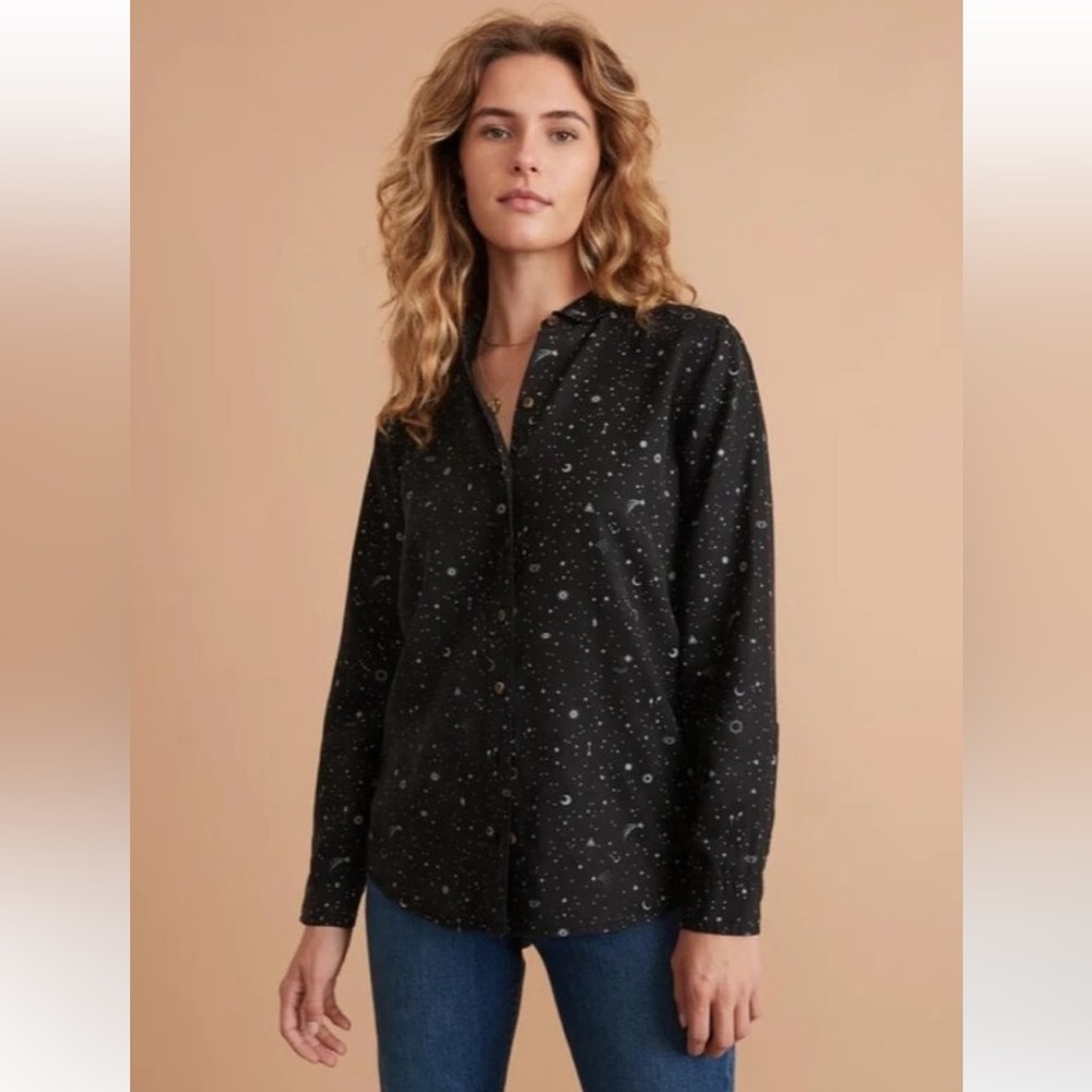 Marine Layer Rebekah Relaxed Shirt in Eclipse Celestial Print- Black, Size XL